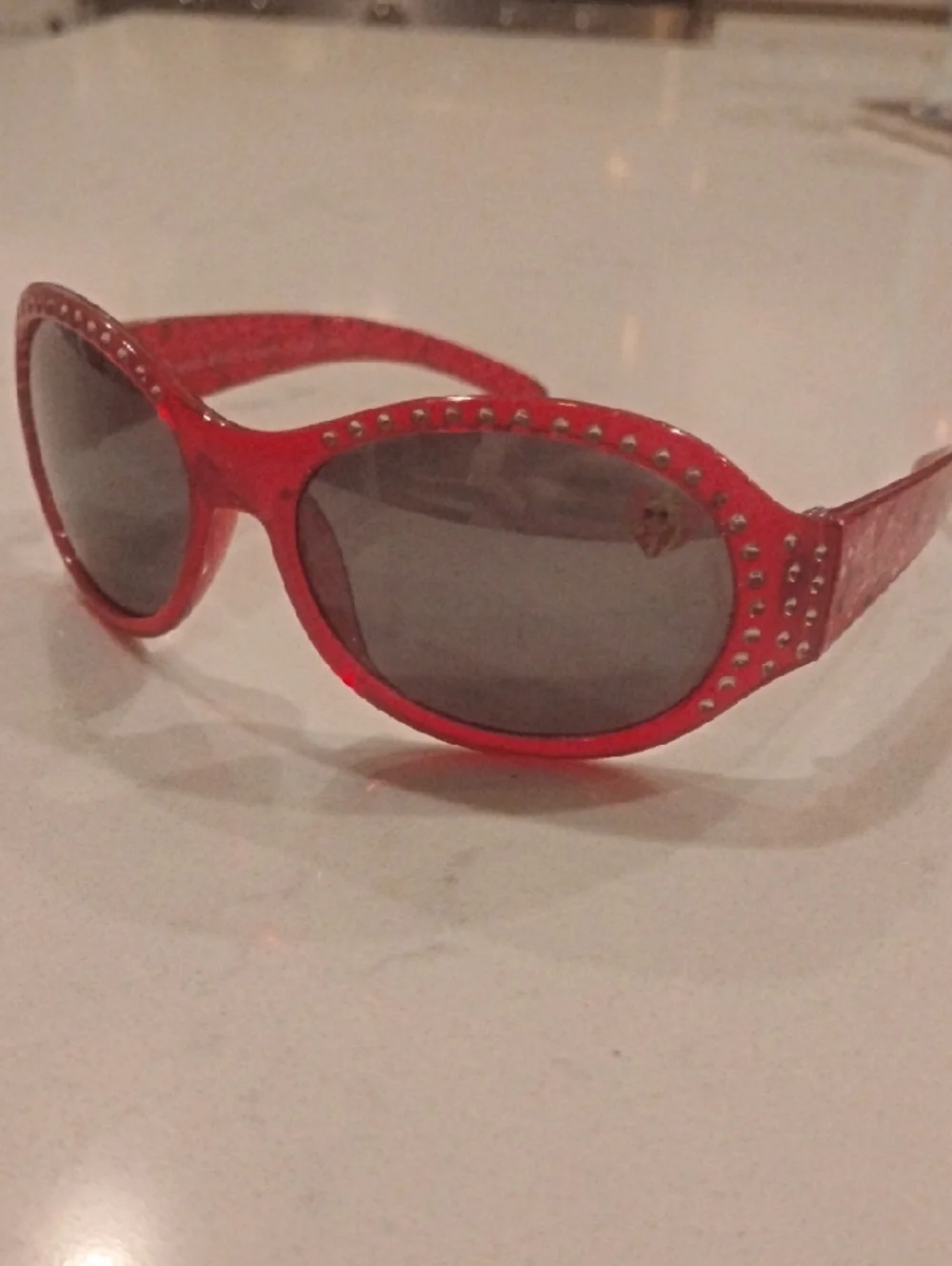 Barbie Red Jeweled Oval Kids Sunglasses